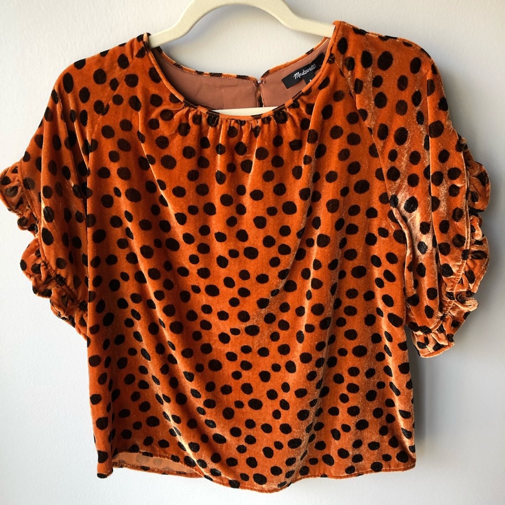 Madewell Velvet Spotted Ruffle Sleeve Blouse